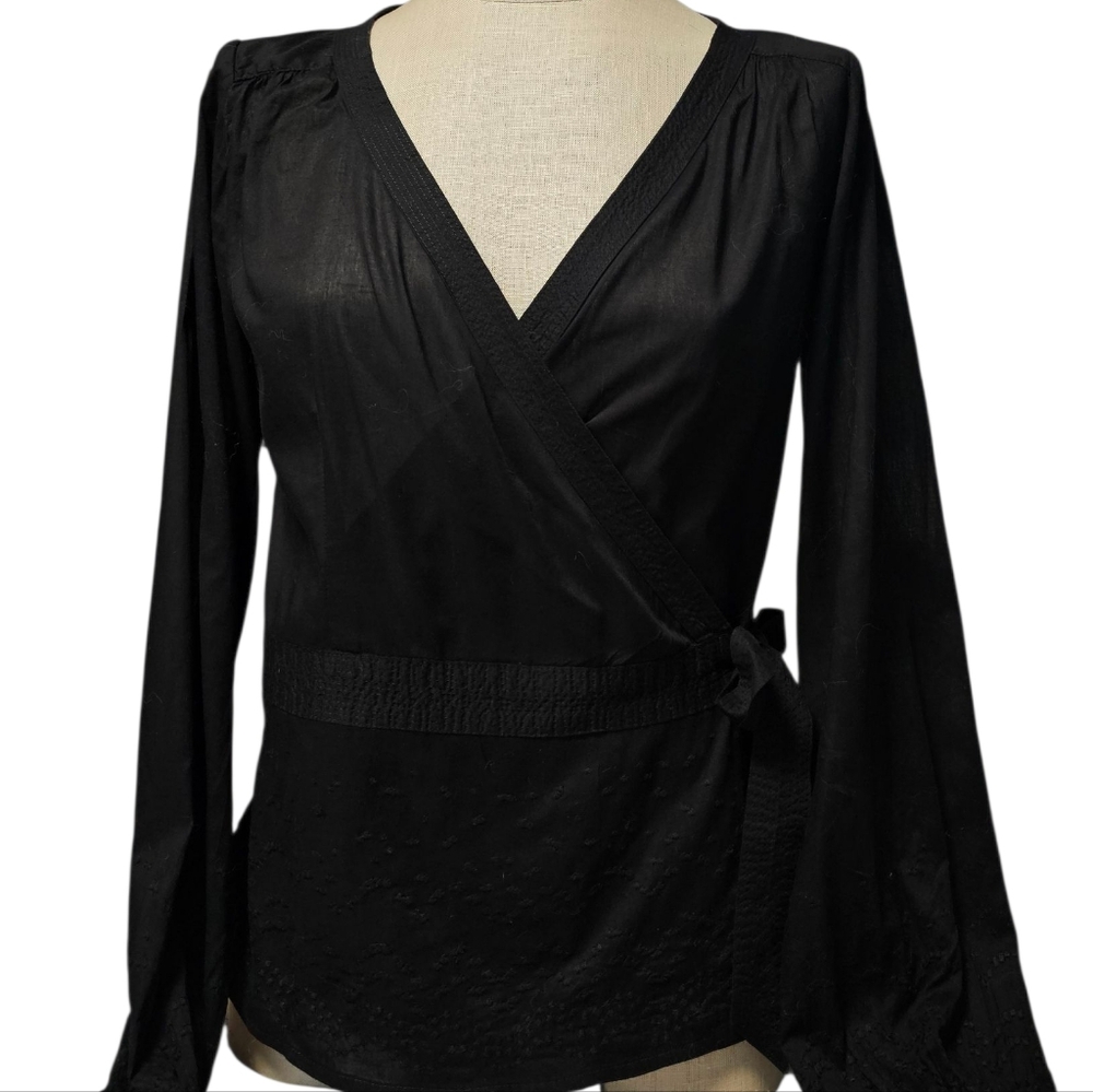 H&M Black Wrap Around Embroidered Top Size 10